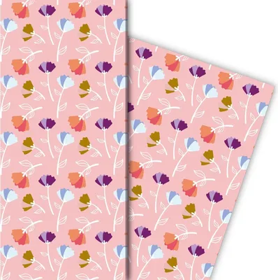 Produktbild von Elegantes Geschenkpapier mit grafischen Streu-Blumen, rosa - G8086, 32 x 48cm