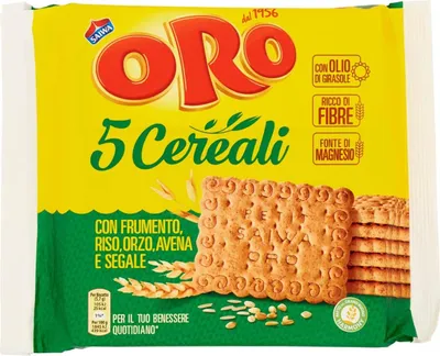 Produktbild von 6x Oro Saiwa 5 Cereali Getreidekekse mit Weizen, Reis, Gerste, Hafer und Roggen biscuits cookies 100% Italienische Kekse 400g