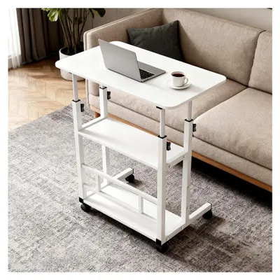 Produktbild von Höhenverstellbarer Computertisch mit Bildschirmhalterung, für Büro und Telearbeit, 60 x 40 x 90 cm, Weiß