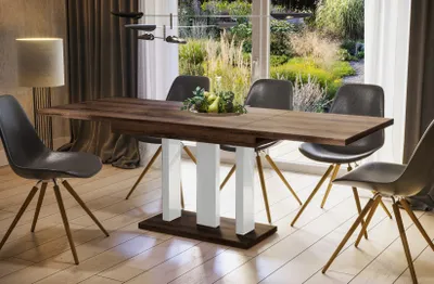 Image de Endo-Moebel Table de salle à manger "Appia White" 130cm - 210cm extensible table à colonne table de cuisine (chêne Monastery)