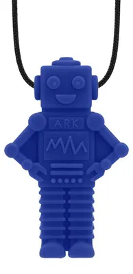 Productafbeelding van Ark Therapeutics sensorische kauwketting, donkerblauw, voor kinderen. Speelse, robotvormige kauwketting met veel textuur, ideaal voor kinderen die sensorische stimulatie zoeken.