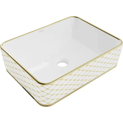 Zdjęcie produktu dla Mexen Catia umywalka nablatowa 48 x 37 cm, biała/złota wzór kratka - 21314809