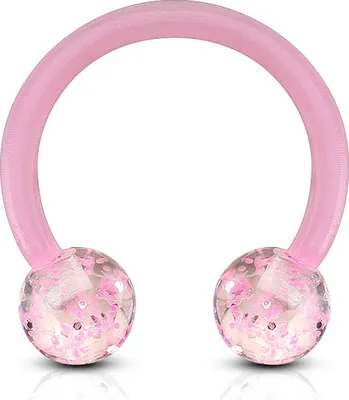 Produktbild von viva-adorno 1,2mm Hufeisen Piercing Lippenpiercing Augenbrauenpiercing Glitter Glitzer Kugeln Kunststoff Kunststoff verschiedene Farben Z528,pink