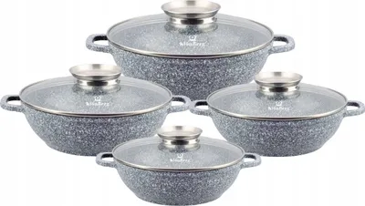 Produktbild von Topf-Set 8tlg. Schöne niedriger Töpfe mit Steinbeschichtung 4 verschiedenen Größen, 1.7L / 2.6L / 3.9L / 4.8L, perfekte Geschenkidee