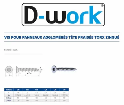 Image de 150 Vis Bois Tête Fraisée Torx 25 F/Partiel 5 x 90 mm - Zingué blanc - D-Work