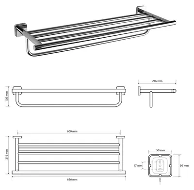 Produktbild von Sapho INSIA Handtuchregal mit Reling, 600mm, Chrom