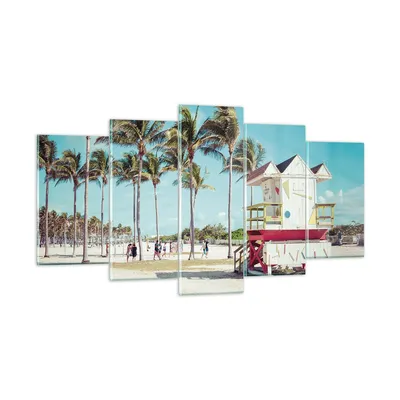 Produktbild von Bilder auf glas - 5 Teile - Strand Miami Florida - 160x85cm - Glasbilder - Wandbilder - Bilder - zum Aufhängen bereit - Wanddekoration aus Glas - Glas Bilder - Wandbild auf Glas - GEA160x85-4332