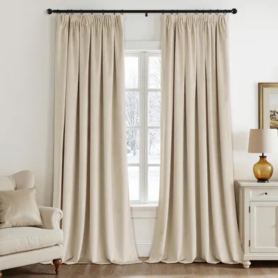 Image de Rideaux en velours beige, lot de 2, occultants et isolants thermiquement, pour salon et chambre