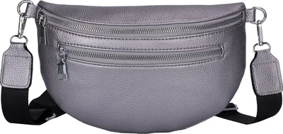 Produktbild von Bauchtasche (7701) Umhängetasche Crossbody-Bag Hüfttasche Kunstleder Italy-Design TITAN-SILVER
