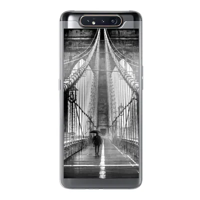 Produktbild von MuchoWow® Handyhülle Schutzhülle Hülle für Samsung Galaxy A80 Brooklyn Bridge während des Regens in Schwarz und Weiß Silikon Softcase Handy Hülle - Schutzdeckel