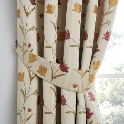 Productafbeelding van Curtina - Gordijnen, naturel en rood, 1 paar