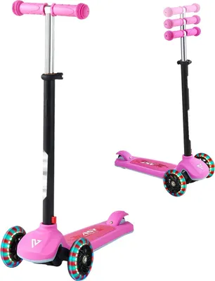 Produktbild von Kinderroller - 3-Rad-Tretroller/Cityroller - Ab 3 Jahren - LED-Räder - Höhenverstellbarer Lenker - Rutschfestes Deck - Leichter Aluminiumrahmen - Belastbar bis 75 kg - Pink