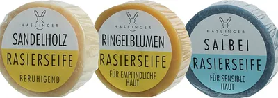 Produktbild von Haslinger Rasierseife Vorteilsset 3 x 60g Salbei - Sandelholz - Ringelblumen