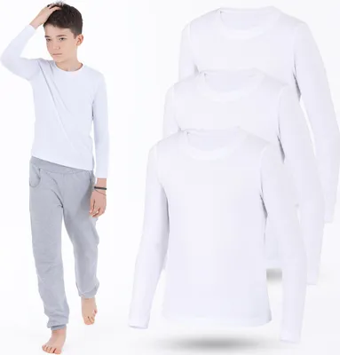 Produktbild von 3er Pack Weiss Jungen Mädchen Langarmshirts Unterhemden Body Shirt Weiss 104-110