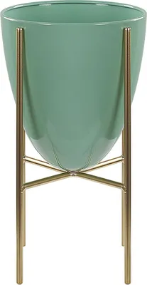 Zdjęcie produktu dla BELIANI Doniczka na stojaku zielono-złota metalowa 16 x 16 x 31 cm kwietnik stojący stojak na kwiaty na ogród do salonu nowoczesny glamour