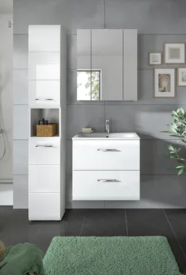 Produktbild von Badezimmer-Set >Ice< in Weiß / Weiß Hochglanz - 105x185x46cm (BxHxT)