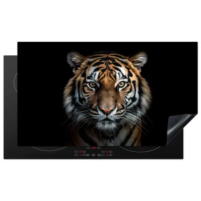 Produktbild von KitchenYeah© Herdabdeckplatte Tiger - Tiere - Schwarz - Porträt , 91x52cm, Küche Deko, Glaskeramikkochfeld Herdabdeckung, Abdeckplatte fùr Kochfeld