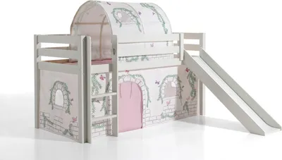 Produktbild von Spielbett Pino inkl. Rutsche mit Textilset Vorhang und Tunnel "Birdy"
