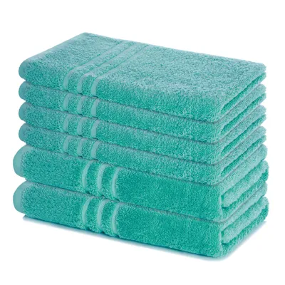 Zdjęcie produktu dla Zestaw ręczników Lavea® Elena, 6-częściowy, 100% bawełna - 4 ręczniki 50x100 cm, 2 duże ręczniki 70x140 cm, zestaw ręczników - kolor turkusowy