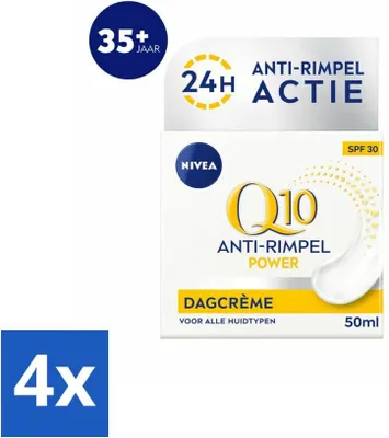 Obrázok produktu pre NIVEA - Denný krém Q10 POWER - Krém proti vráskam - SPF 30 - Pre každý typ pleti - S Q10 a kreatínom - Posilňovač kolagénu - 50 ml - Hodnotné balenie - 4 kusy