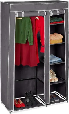 Produktbild von Famanu Stoffschrank mit Kleiderstange & 5 Fächern - Grau
