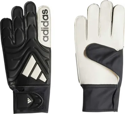 A pair of Adidas goalkeeper gloves shown from the front and back.