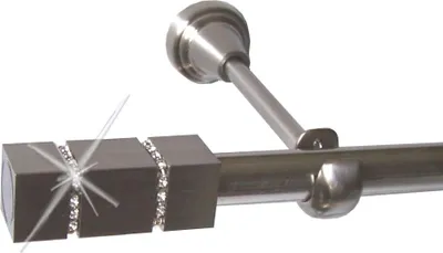 Produktbild von Gardinenstange Set Edelstahl Look Metall Ø 16mm zur Wandbefestigung 1-lauf Modern Kappe mit Kristall , Länge wählbar H14E27