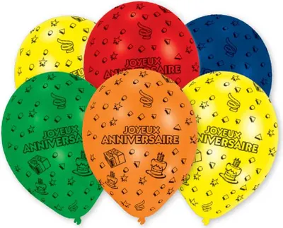 Produktbild von 6 Joyeux Anniversaire Geburtstagsballons 25,5cm