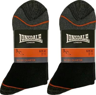 Produktbild von Lonsdale 6 Paar Quarter Arbeitssocken-Socken- Baumwolle (Schwarz, 43-46)