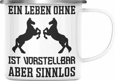 Produktbild von Trendation - Pferde Emaille Tasse Lustig Reiterin Geschenk Pferde Geschenke Mädchen Pferdeliebhaber Lustig (Silber)