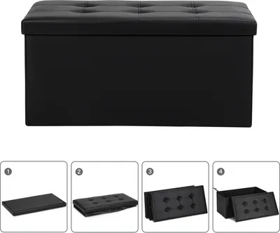 Immagine prodotto di Hengda sgabello con spazio di archiviazione panca pieghevole, contenitore, coperchio rimovibile 76x38x38cm nero
