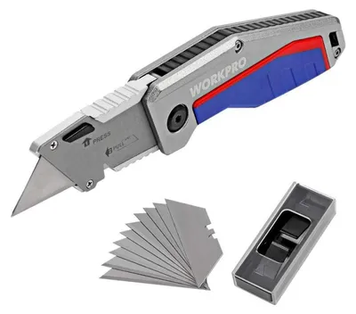 Produktbild von Klappbares Cuttermesser mit Schnellwechsel und 10 Ersatzklingen, Universalmesser mit Komfortgriff