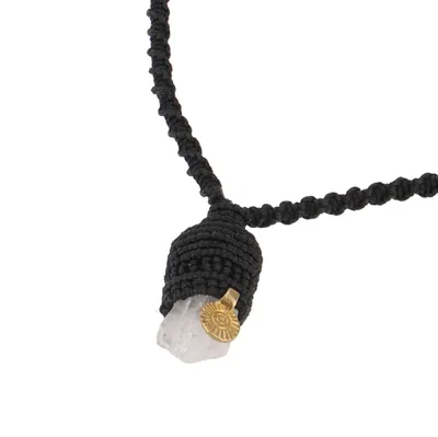 Produktbild von Boho Makramee Kette, Bergkristall Elfenschmuck - Schwarz, Baumwollfäden,Halbedelstein, 4*2 cm, Ketten & Modeschmuck für den Hals