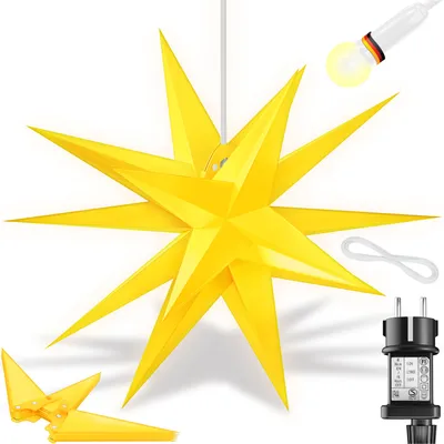 Image de KESSER® Étoile lumineuse 3D, poinsettia LED avec minuterie pour l'intérieur et l'extérieur, étoile de l'Avent éclairée suspendue + lumière blanche chaude