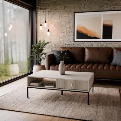 Produktbild von Couchtisch MIDNIGHT mit Schublade auf Gestell Kaschmir