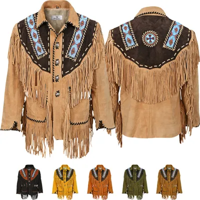 Produktbild von Herren Westernjacke Western Reitjacke Lederjacke Trachtenjacke, Größe:58/3XL, Farbe:Beige