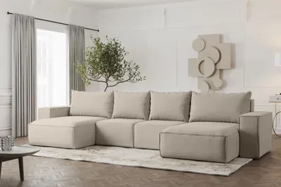 Produktbild von Wohnlandschaft U-Form Sofa ESTELLE mit Schlaffunktion Stoff Opera Velvet Pearl
