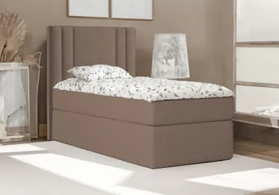 Produktbild von Bett , Boxspringbett , Continentalbett RALI MINI mit Bonell Matratze und Topper , Einzelbett mit Container , H3 ( 90x200 cm , Braun - Itaka 20 , Topper Visco )