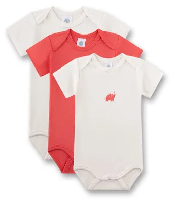 Produktbild von Sanetta Mädchen-Body Kurzarm beige rot Elefant | 3er Set Baby Body