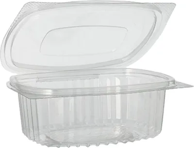 Produktbild von Starpak 50 Feinkost- und Salatschalen mit Klappdeckel, R-PET oval 375 ml 5 cm x 11,5 cm x 14,4 cm klar | Packung (50 Stück)