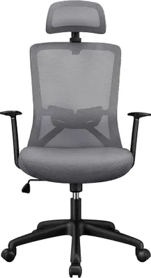 Produktbild von Yaheetech Bürostuhl Drehstuhl Ergonomischer Schreibtischstuhl Chefstuhl mit hoher Rückenlehne Kopfstütze und Lordosenstütze Wippfunktion Dunkelgrau