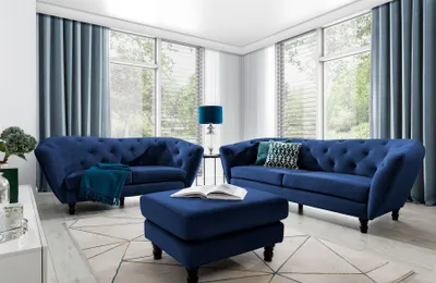 Produktbild von Sofaset Designersofas CHARLOTTE 3-2-1 in Stoff Matt Velvet Dunkelblau