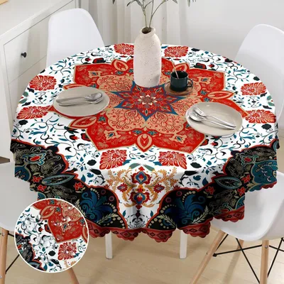 Produktbild von Tischdecke Rund 150 cm Wetterfest Abwaschbar Polyester Mandala Muster Outdoor