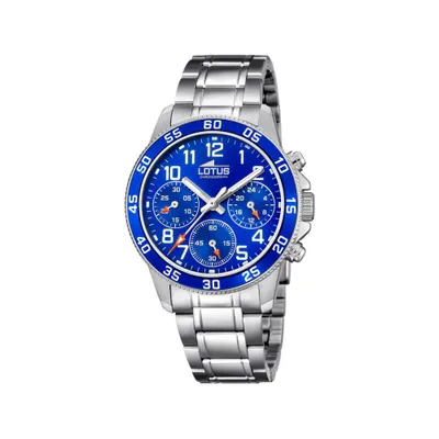 A close-up studio shot of a men's wristwatch against a white background.