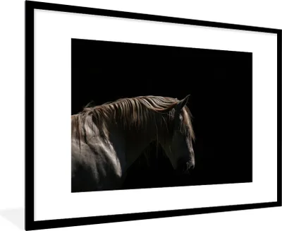 Produktbild von MuchoWow® Gerahmtes Poster Pferd - Tiere - Weiß 90x60 cm - Poster mit Schwarzem Bilderrahmen Wandposter Rahmen Foto Bilder - Wanddekoration - Fotos
