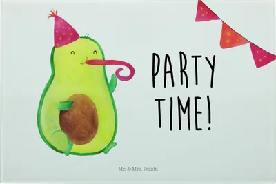 Produktbild von Mr. & Mrs. Panda Schneidebrett Glas Avocado Party Zeit - Weiß - Geschenk, Feier, Glasschneidebrett, schneidunterlage, Geburtstag, Hackbrett, Schneidplatte, Lebensfroh