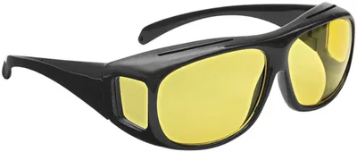 A pair of black and yellow night vision glasses.