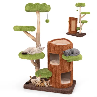 Produktbild von GOPLUS Mehrstufiger Katzenbaum, Kratzbaum mit oberem Rastplatz, Plattformen, Katzenturm mit Jutesäule, Sisalplatte, 80 x 50 x 141cm, Braun, Grün