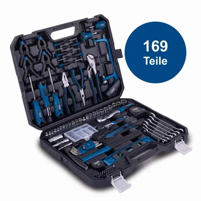 Produktbild von Werkzeugkoffer WZK169 Scheppach gefüllt - 169-teiliges Werkzeug-Set | stabiler Kunststoffkoffer