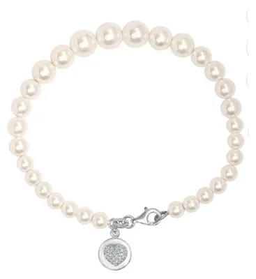 Imagen del producto de Pulsera de perlas para mujer con dije de corazón, plata de ley 925, modelo BIPU021